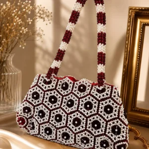 Burgundy Pearl Beaded Luxury Handbag
